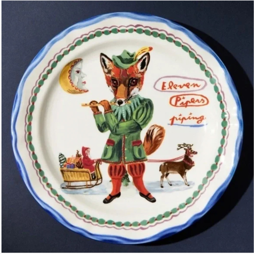 Anthropologie Nathalie Lete Twelve Days of Christmas Plate 11 Pipers Piping